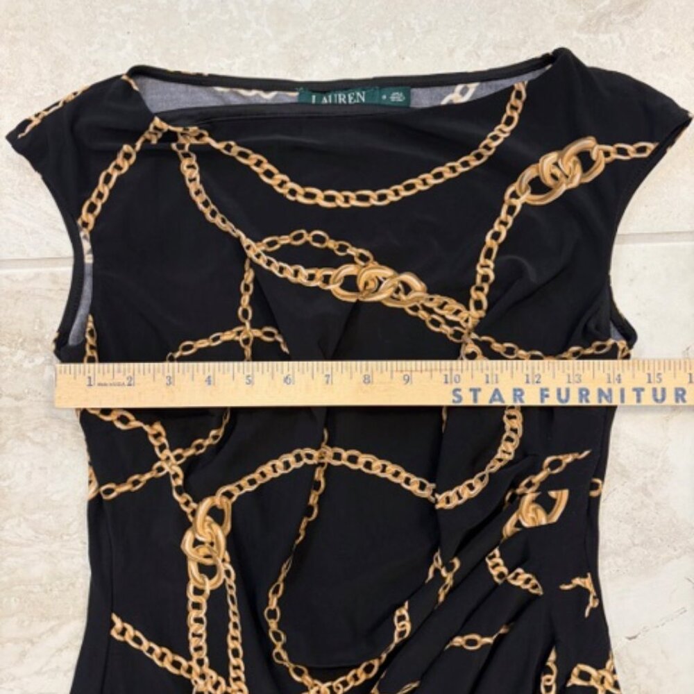 Lauren Ralph Lauren Dress Women sz 6 Black Gold Chain Print Classic Old Money - Picture 10 of 10